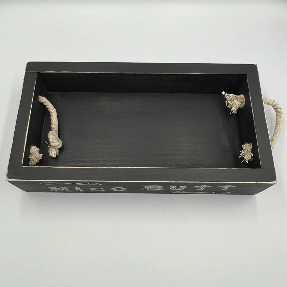 Main Event Toilet Box Diaper Caddy Large Black Wood Nice Butt Like New